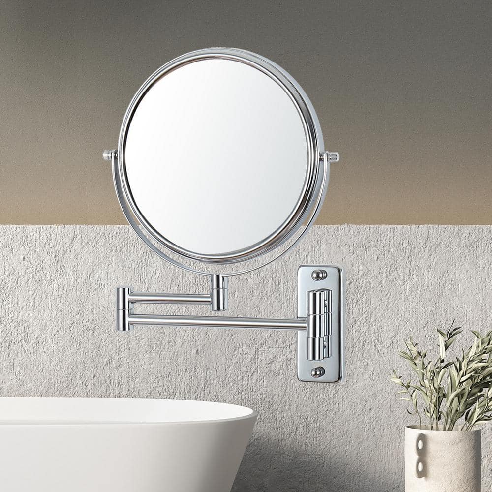 Wall Mirror 8 in. W x 8 in. H Round Swing Arm Wall Bathroom Makeup Mirror I