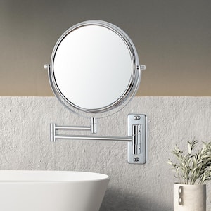 Wall Mirror 8 in. W x 8 in. H Round Swing Arm Wall Bathroom Makeup Mirror In Chrome 7x