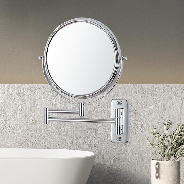 Unbranded Wall Mirror 8 in. W x 8 in. H Round Swing Arm Wall Bathroom Makeup Mirror In Chrome 7x