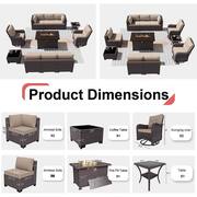 11-Piece Wicker Patio Conversation Set with 55000 BTU Gas Fire Pit Table Glass Coffee Table and Swivel Rocking Chairs