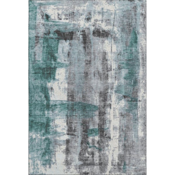 Mayfield Premium Machine Washable Abstract AMF1982 Teal 10 ft. x 14 ft. Area Rug