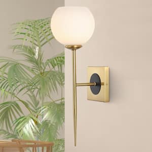 Sylvie 6 in. 1-Light Brass Gold/White Coastal French Country Iron LED Sconce