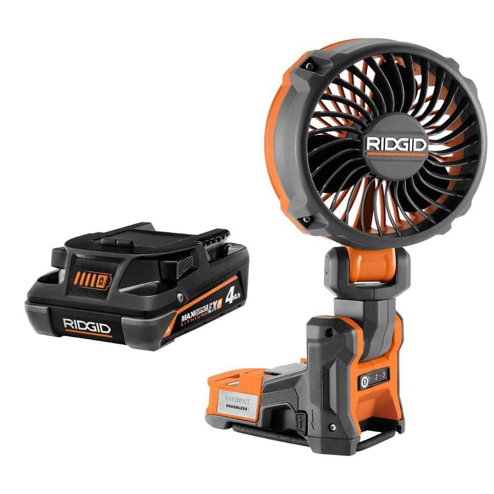 RIDGID 18V Brushless Cordless Magnetic Clamp Fan w/ 18V 4.0 Ah EXP Lithium-Ion Battery (R860723R840041)