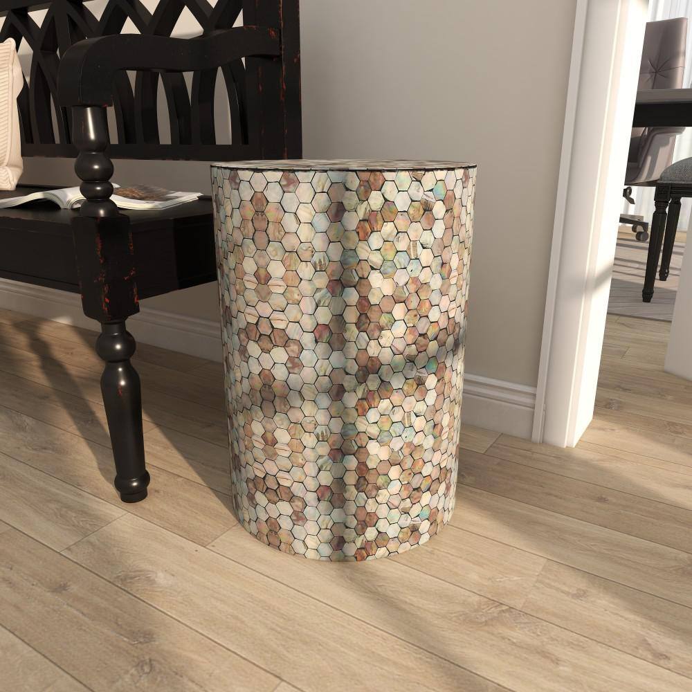14 in. Light Blue Handmade Mosaic Large Cylinder Wood End Table - thumbnail 6