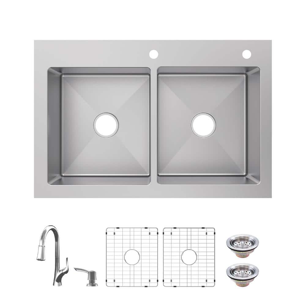 Glacier Bay Dolancourt Tight Radius 33 in. Drop-In 50/50 Double