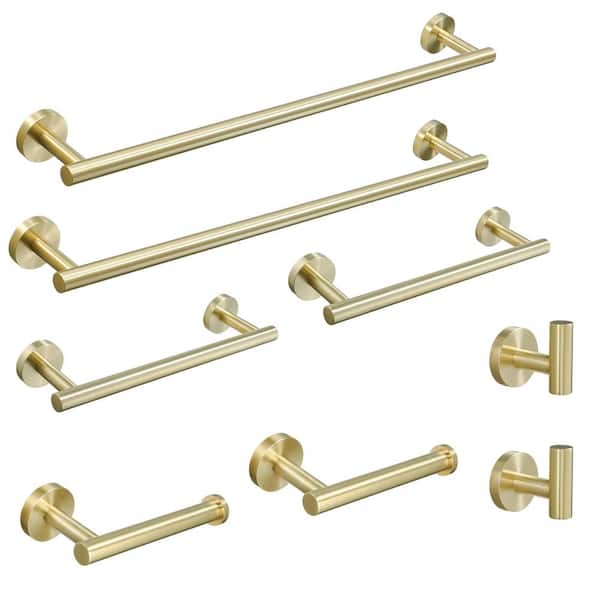 Tahanbath 8-Piece Bath Hardware Set with Toilet Paper Holder in Gold