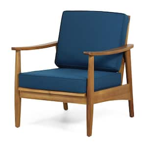 Greta Teak Wood Outdoor Patio Lounge Chair with Dark Teal Cushion