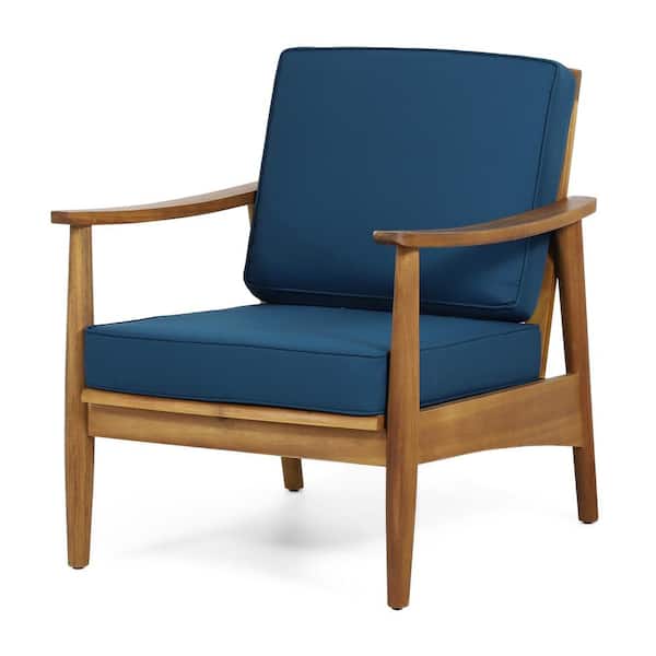 Noble House Greta Teak Wood Outdoor Patio Lounge Chair with Dark Teal Cushion