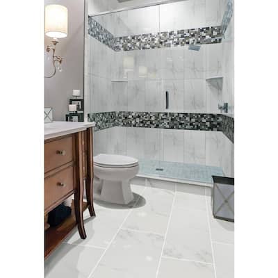 Carrara Polished 12 in. x 24 in. Polished Porcelain Floor and Wall Tile (16 sq. ft./case)