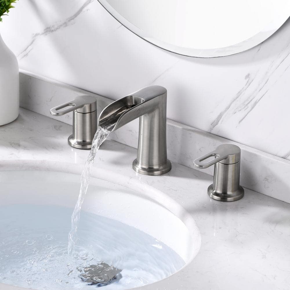Brushed Nickel Modern Waterfall Widespread Bathroom Faucet