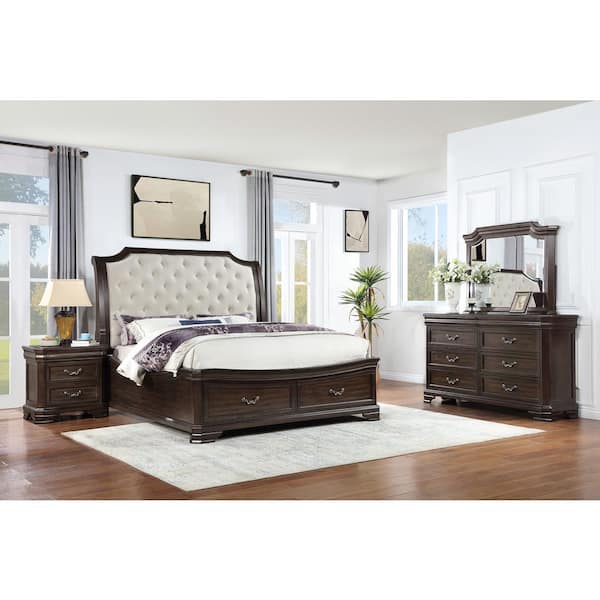 New Classic Furniture Lyndhurst 4-Piece Walnut Queen Wood Bedroom Set (Bed, Dresser, Mirror, Nightstand)