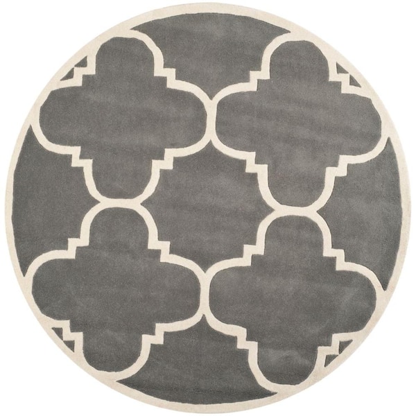 SAFAVIEH Chatham Dark Grey/Ivory 7 ft. x 7 ft. Round Area Rug