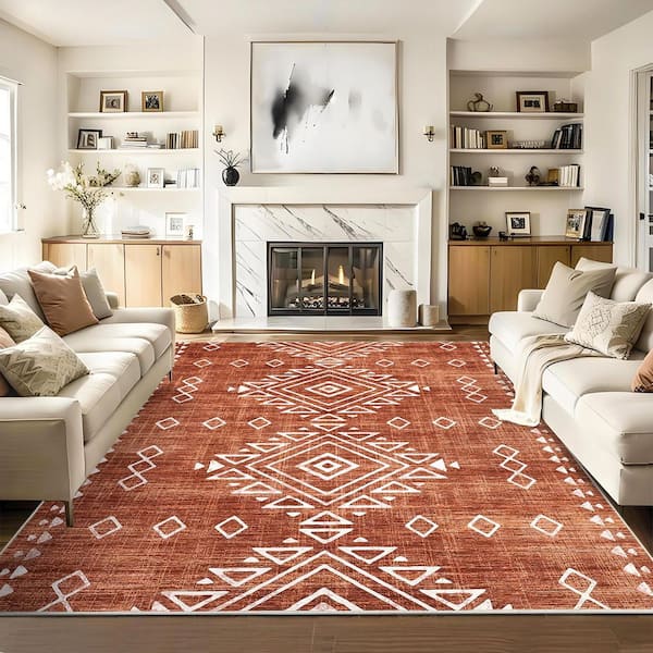 Garvee Brick Red 8x10ft Geometric Retro Corridor Strip Carpet