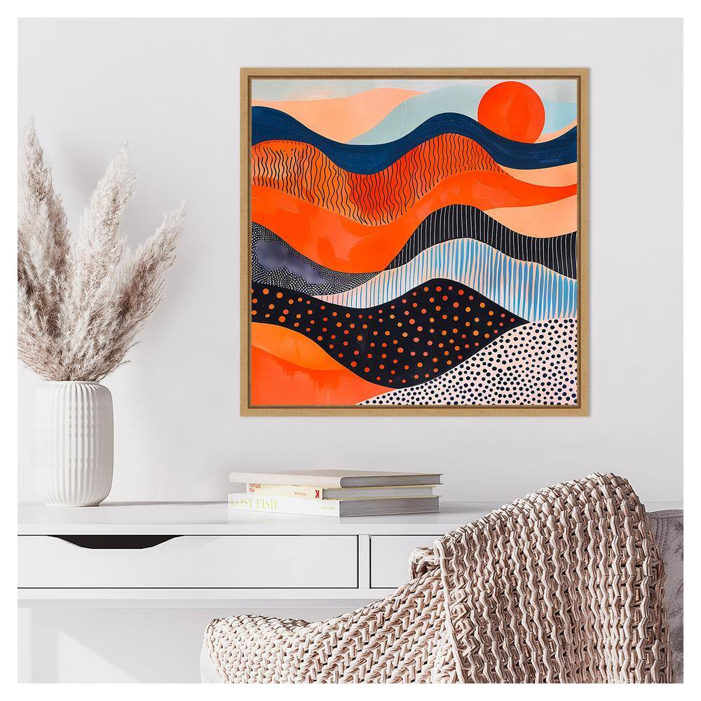 Abyss Abstract Orange and Blue Canvas Print with Maple Frame