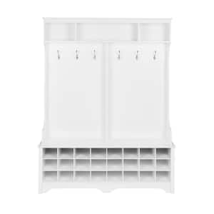 60 in. White Wide Hall Tree with 24 Shoe Cubbies