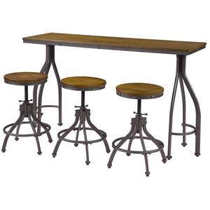4-Piece Rectangle Oak Top Bar Table Set 3 Seats