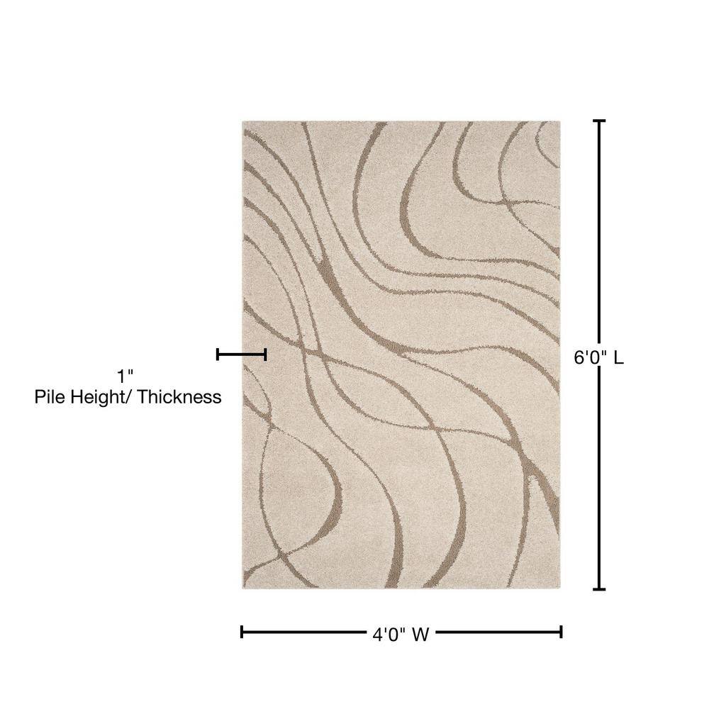 Cozy Haven Cream & Beige Solid Shag Rug, 4' x 6'