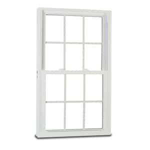 35.375 in. x 59.25 in. 50 Series Low-E Argon SC Glass Single Hung White Vinyl Fin Window with Grids, Screen Incl