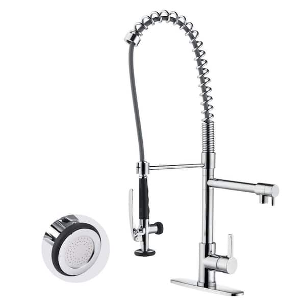28.7" Single Handle Pre-Rinse Spring Pull Down Sprayer Kitchen Faucet with 360° Swivel Spout and Pot Filler in Chrome
