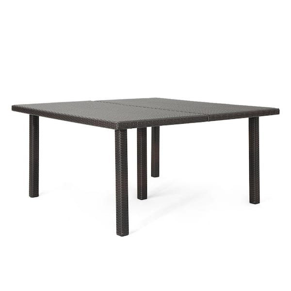 Clihome 64 in. Brown Multi Rattan Square Outdoor Dining Table