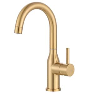 Single Handle Gooseneck Bar Faucet with 360 Swivel in Brushed Gold