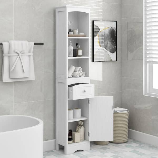 13 in. W x 9 in. D x 67 in. H White Wood Linen Cabinet