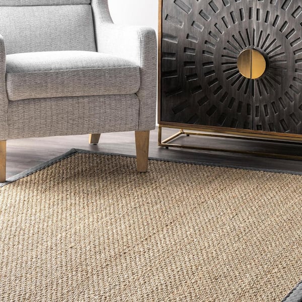 Elijah Seagrass with Border Dark Gray 5 ft. x 8 ft. Living Room/Bedroom/Dining Room Area Rug