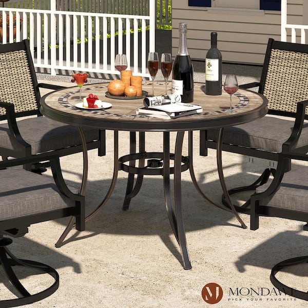 48 in. W Round Cast Aluminum Outdoor Dining Table Ceramic Tabletop Patio Accent Table