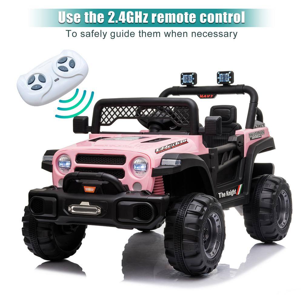 Pink 12V Kids Ride-On Truck with Remote Control and LED Lights