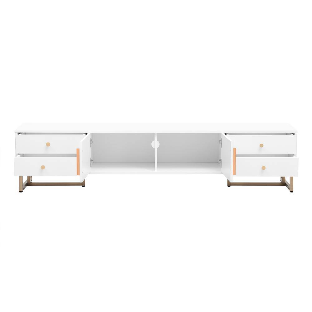 71 in. W x 15.7 in. D x 16 in. H White Linen Cabinet TV Stand with 4 Drawer
