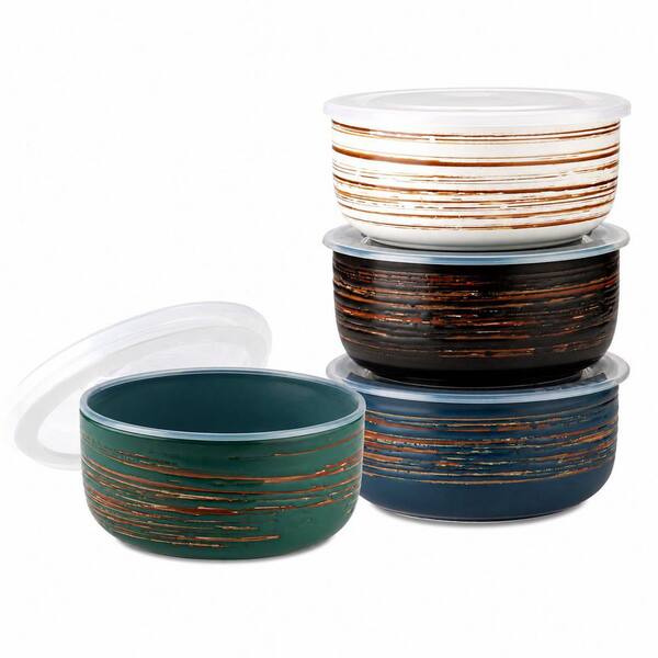 6 Inch Ceramic Bowls with Lids 23 oz Set of 4-Bowls Airtight Storage Microwave Safe for Cereal Salad Soup