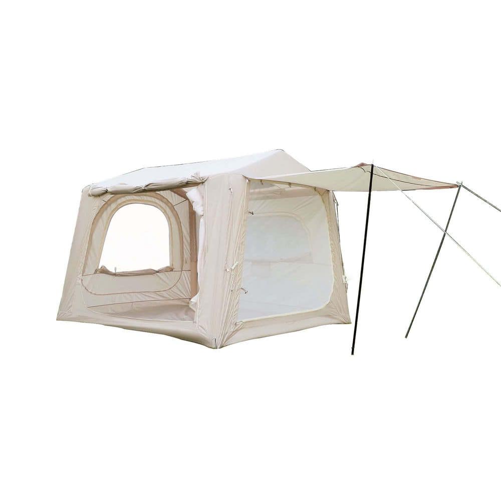 LuckByte 9.8 ft. x 8.2 ft. Beige Camping Tent Inflatable Tents for