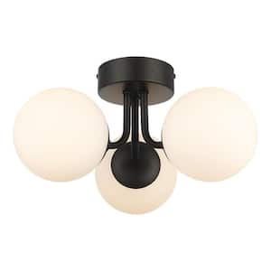 16 in. Black 3-Light Flush Mount with Spherical Glass Shades