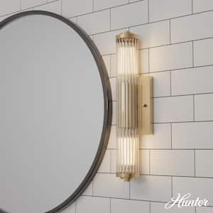 Holly Grove 18 in. 2-Light Alturas Gold Vanity Light with Clear Ribbed Glass Shades