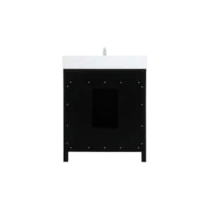 30 in. W Single Bath Vanity in Black with Engineered Stone Vanity Top in Calacatta with White Basin with Backsplash