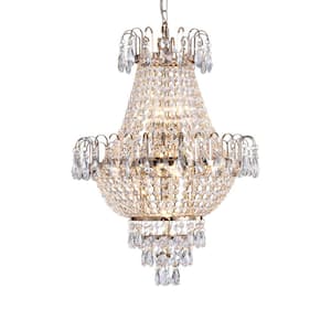 7-Light Gold Plus Transparent Crystal Decoration, Chandelier Geometric Design, Chandelier with E12 Bulbs for Living Room