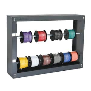 Grey Steel 2-Rod Electrical Wire Spool Rack Dispenser, Conduit Display, Cable Caddy
