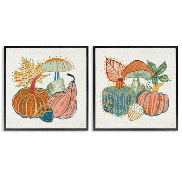 Stupell Industries Harvest Whimsy Gourd Collection by Dina June 2-Pieces Black Framed Nature Giclee Art Print 17 in. x 17 in.