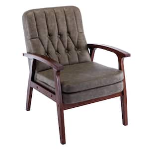 TD Garden Mid Century Outdoor Lounge Chair Retro Modern Wood Armchair with Brown Cushion
