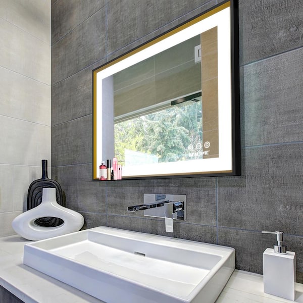 Toject 32 in. W x 24 in. H Rectangular Aluminum Framed Anti-Fog Wall Bathroom Vanity Mirror with Adjustable Front LED Light