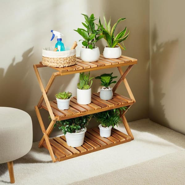 3-Tier Natural Wood Plant Stand (27.5 in. H W x 28.8 in. H