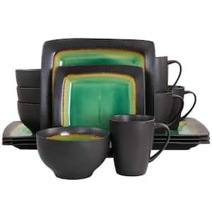 Ocean Paradise 16 Piece Square Stoneware Dinnerware Set in Jade