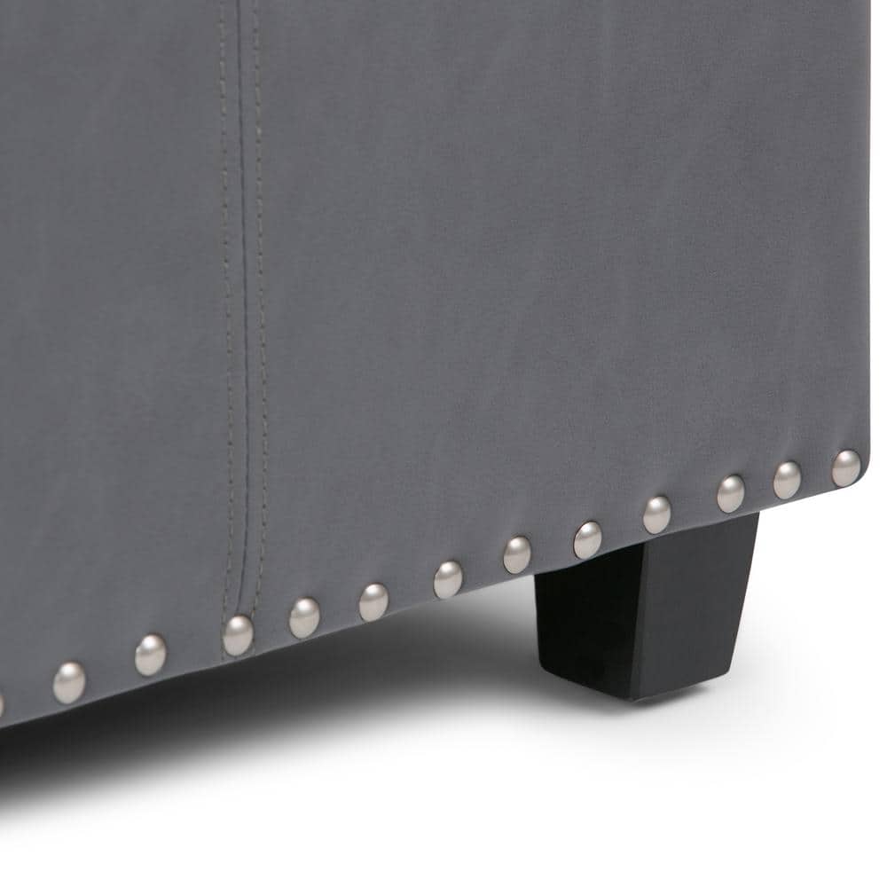 Stone Gray Faux Leather Rectangular Storage Ottoman Bench