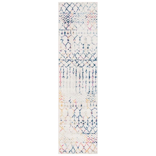 Tulum 2 ft. x 21 ft. Ivory/Blue Tribal Chevron Diamond Runner Rug