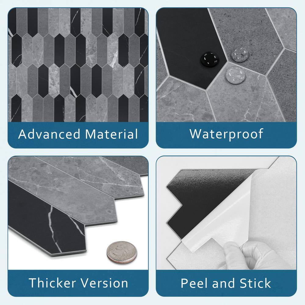 12" x 11.22" Stone Mix Peel & Stick Hexagon Mosaic Tile