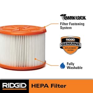 HEPA Replacement Wet Dry Vacuum Shop Vac Filter for Most 3-4.5 Gallon RIDGID Shop Vacs (1-Pack)