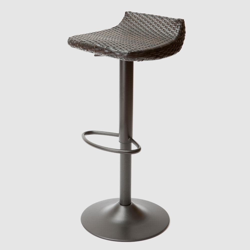 Adjustable Swivel Outdoor Barstool in Dark Woven Resin & Metal