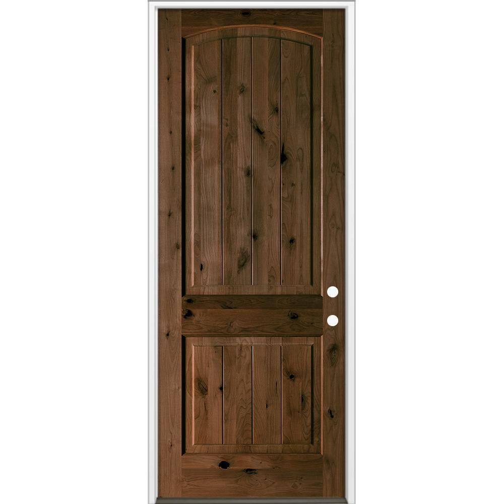 36 in. x 96 in. Rustic Knotty Alder Top Arch V-Groove Left-Hand/Inswing BEHR Espresso Stain Wood Prehung Front Door price history on PriceWatchPro