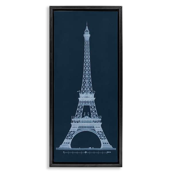 Stupell Industries White Parisian Tower on Blue by Phillipa Katz Black Floater Frame Architecture Graphic Art Print 25 in. x 11 in.