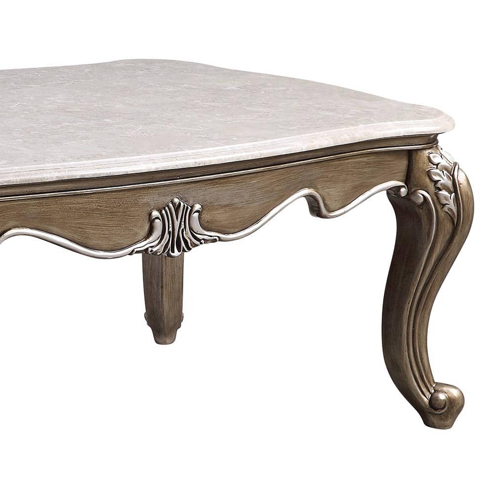 Elozzol Rectangular Marble Top Antique Bronze Coffee Table